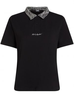 Памучна поло тениска с принт Karl Lagerfeld черно