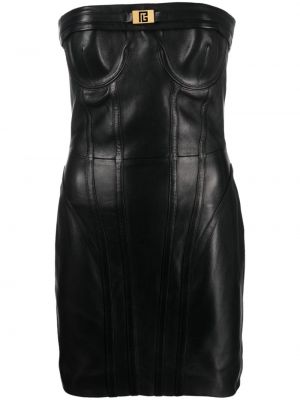 Δερμάτινη φόρεμα Balmain μαύρο