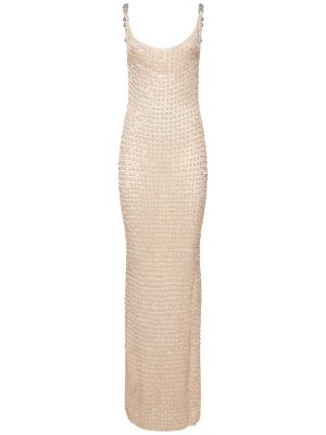 Páskový vzorované pletené šaty Aya Muse - béžová