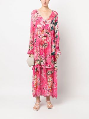 Růžové květinové šaty s potiskem Hemant And Nandita