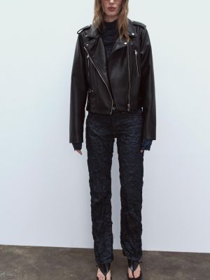 Черная кожаная куртка из искусственной кожи Zara