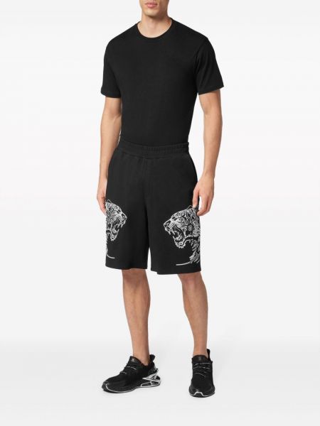 Sport shorts aus baumwoll mit print mit tiger streifen Plein Sport schwarz