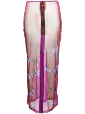 Прозрачна дънкова пола с принт Y Project розово
