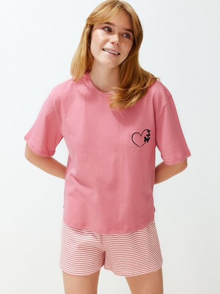 Szív mintás kötött pamut pizsama Trendyol