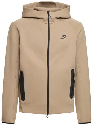 Fleecová mikina s kapucňou na zips Nike khaki