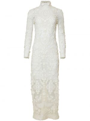 Čipkované kvetinové bavlnené večerné šaty Carolina Herrera biela
