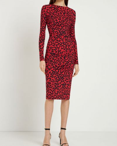 Sukienka z nadrukiem w panterkę z dżerseju Dolce And Gabbana czerwona