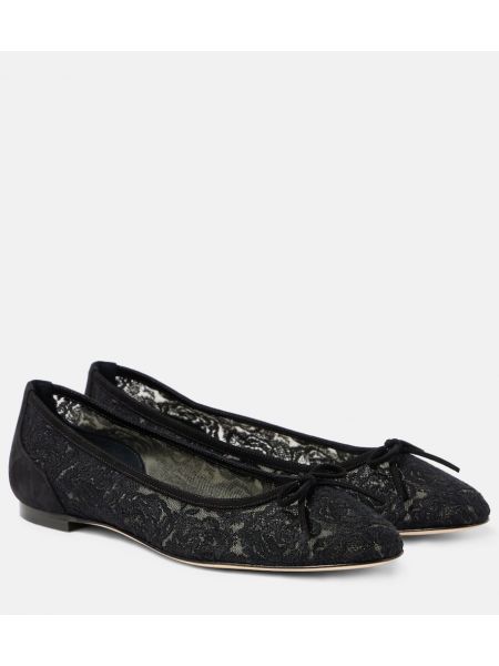 Spets blommig ballerinas Manolo Blahnik svart