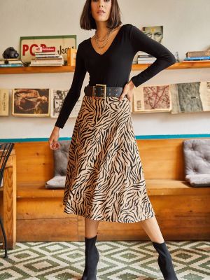 Semišová sukňa so vzorom zebry Olalook hnedá