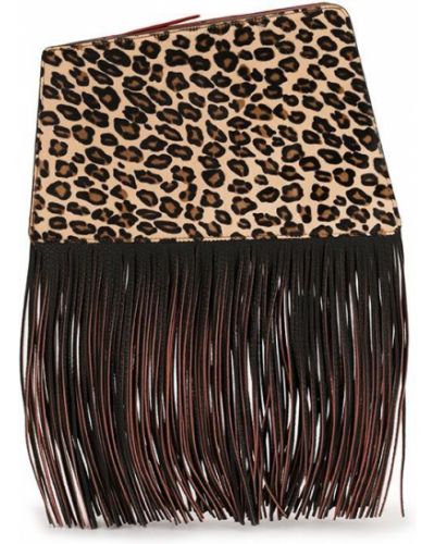 Leopard frynser clutch The Volon brun