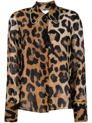 Leopardí saténová košile s potiskem Merci