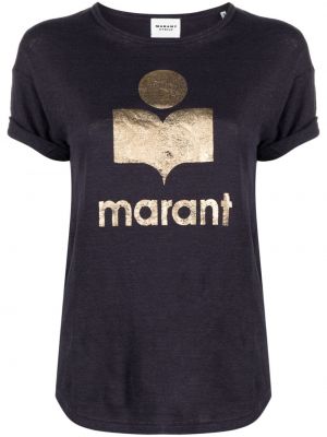 T-shirt en lin à imprimé Marant bleu