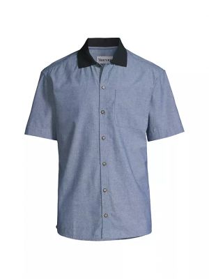 Хлопковая рубашка с коротким рукавом Thorsun синяя