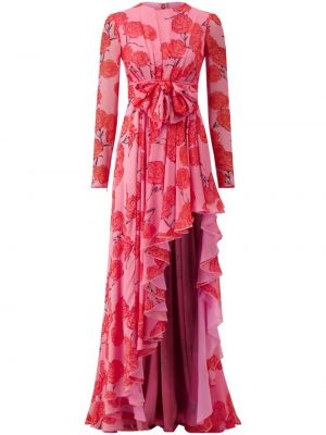 Копринена вечерна рокля на цветя с принт Giambattista Valli розово