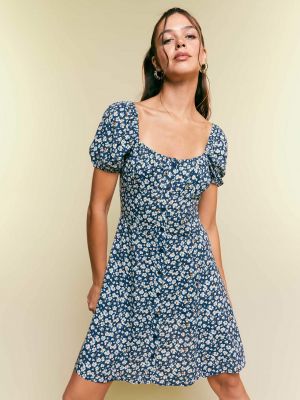 Μini φόρεμα με σχέδιο με κοντό μανίκι από λυγαριά Defacto μπλε