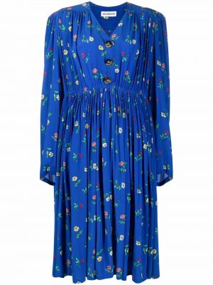 Květinové hedvábné šaty s potiskem Balenciaga modré