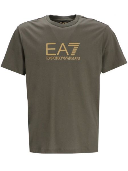 Kokvilnas t-krekls ar apdruku Ea7 Emporio Armani zaļš
