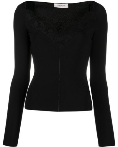 Jersey ajustado de tela jersey de encaje Valentino negro