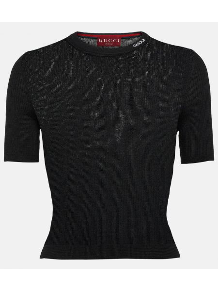 Копринен вълнен пуловер Gucci черно