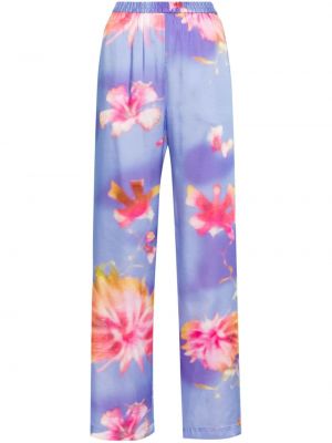 Satenske hlače ravnih nogavica s cvjetnim printom s printom Msgm ljubičasta
