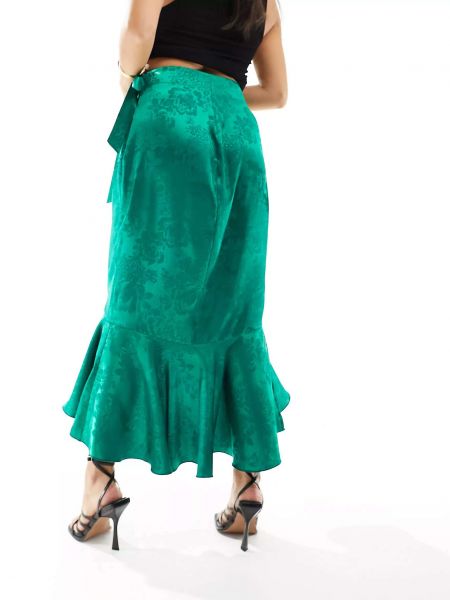 Атласная юбка миди с рюшами Flounce London зеленая