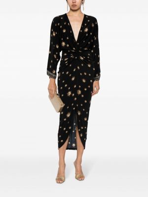 Křišťálové midi šaty s potiskem s hvězdami Camilla černé