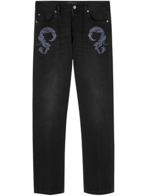 Czarne haftowane proste jeansy Versace