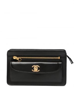 Kožená listová kabelka Chanel Pre-owned čierna