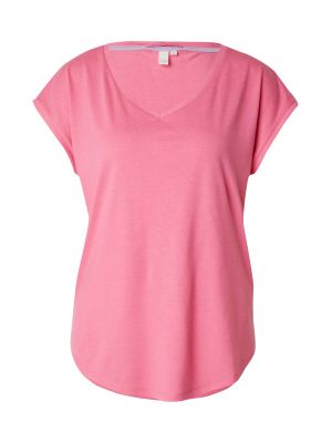 Jednofarebné priliehavé tričko s výstrihom do v Qs By S.oliver - ružová