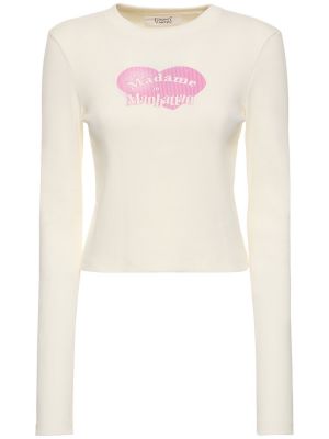 Bavlnené tričko s potlačou s dlhými rukávmi Cannari Concept biela