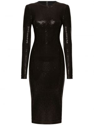 Midi obleka s cekini Dolce & Gabbana črna