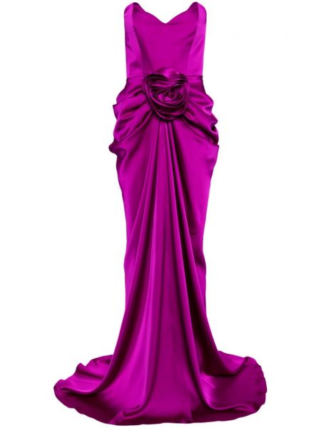 Robe de soirée en satin à fleurs avec applique Ana Radu violet