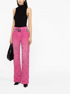 Straight fit džíny s dírami Versace růžové