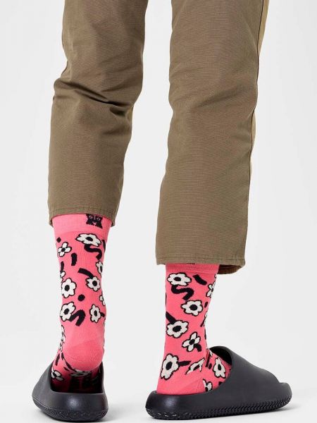 Virágos zokni Happy Socks rózsaszín