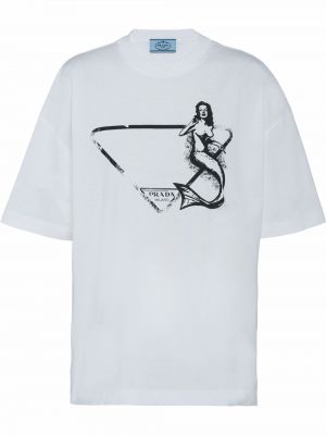 T-shirt à imprimé oversize Prada blanc