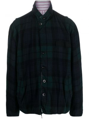 Reverzibilna volnena jakna s karirastim vzorcem Sacai zelena