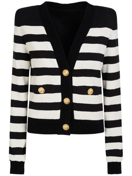 Jersey stripet bomull cardigan Balmain svart