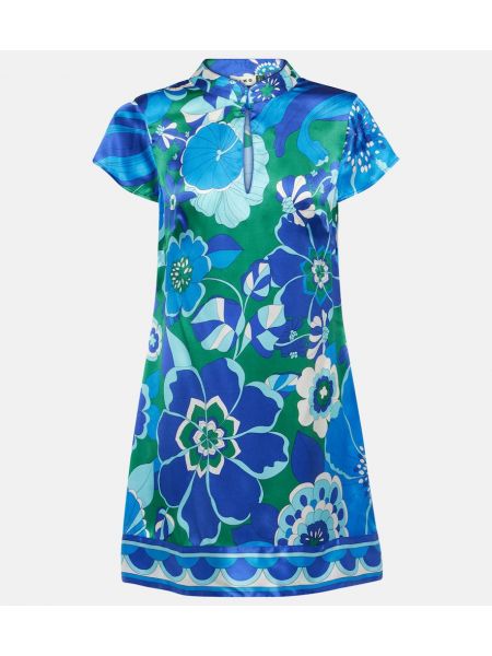 Svilena haljina s cvjetnim printom Rixo plava