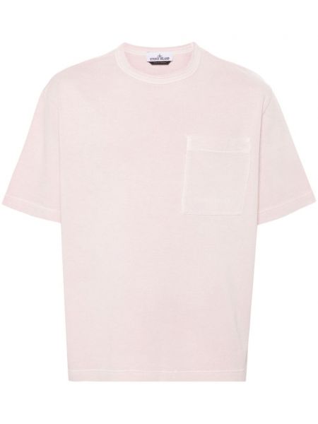Памучна тениска с принт Stone Island розово