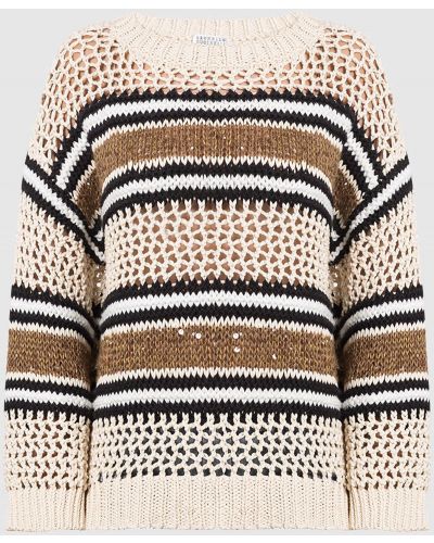 Смугастий светр з паєтками Brunello Cucinelli бежевий