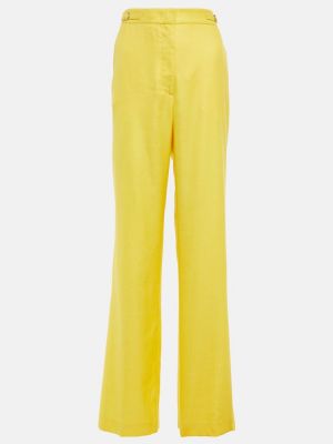 Jedwabne lniane proste spodnie wełniane Gabriela Hearst żółte