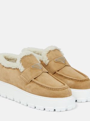 Pantofi loafer din piele de căprioară cu platformă Prada maro