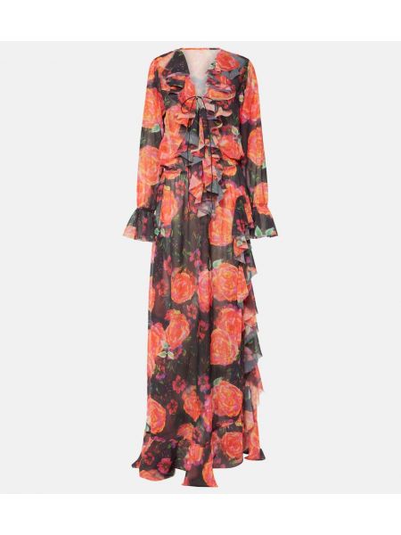 Φλοράλ μάξι φόρεμα με βολάν Bananhot