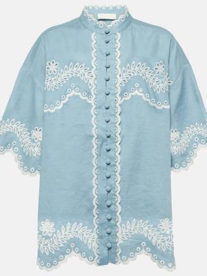 Camisa con bordado de lino Zimmermann azul