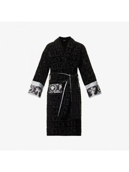 Хлопковый халат с принтом Versace черный