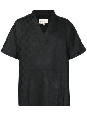 Majica s karirastim vzorcem z v-izrezom Onefifteen črna