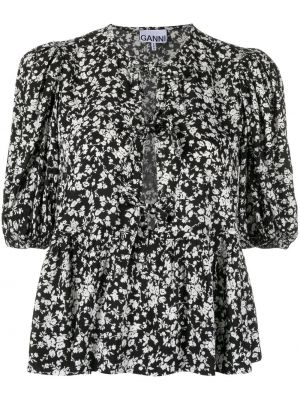 Bluza s cvetličnim vzorcem s potiskom Ganni črna
