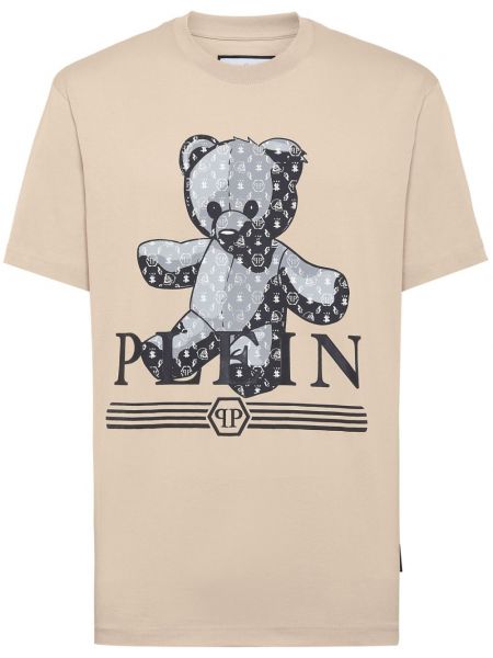 Medvilninis marškinėliai Philipp Plein smėlinė