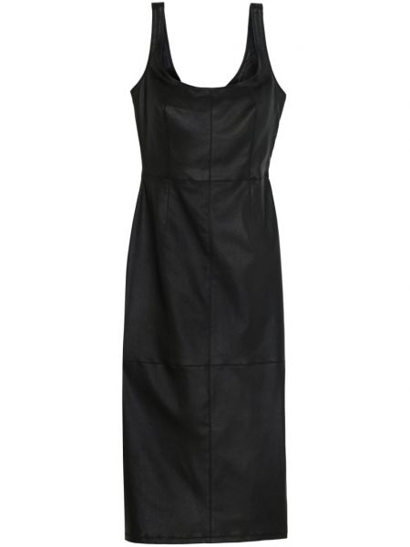 Αμάνικη δερμάτινη μίντι φόρεμα St. John μαύρο