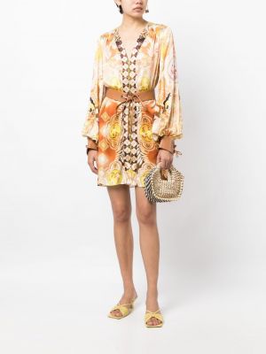 Sukienka z nadrukiem w abstrakcyjne wzory Alexis brązowa